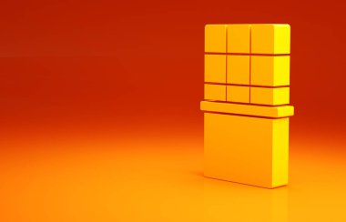 Turuncu arka planda izole edilmiş sarı çikolata ikonu. Minimalizm kavramı. 3d illüstrasyon 3B canlandırma.