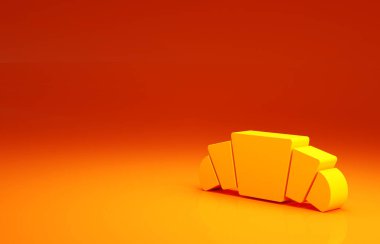 Sarı kruvasan simgesi turuncu arka planda izole edildi. Minimalizm kavramı. 3d illüstrasyon 3B canlandırma.