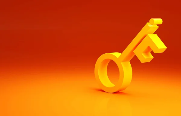 Yellow Old key icon isolated on orange background. Minimalism concept. 3d illustration 3D render.