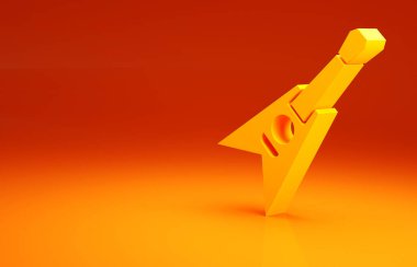 Sarı elektro gitar ikonu turuncu arkaplanda izole edilmiş. Minimalizm kavramı. 3d illüstrasyon 3B canlandırma.