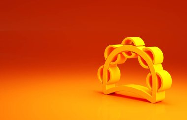 Sarı enstrüman perküsyon tef, metal plaka ikonu turuncu arka planda izole edilmiş. Minimalizm kavramı. 3d illüstrasyon 3B canlandırma.