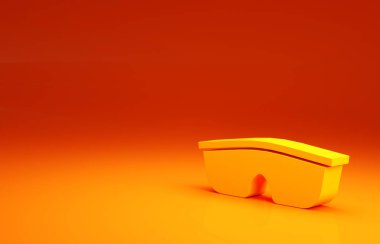 Turuncu arka planda izole edilmiş sarı spor bisiklet güneş gözlüğü ikonu. Spor gözlüğü ikonu. Minimalizm kavramı. 3d illüstrasyon 3B canlandırma.