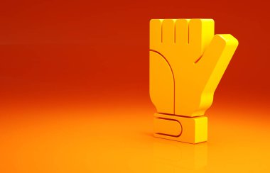 Sarı Eldiven simgesi turuncu arkaplanda izole edildi. Olağanüstü bir spor. Spor malzemeleri. Minimalizm kavramı. 3d illüstrasyon 3B canlandırma.