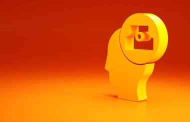 Sarı sprey başlık simgesini turuncu arka planda izole edebilir. Minimalizm kavramı. 3d illüstrasyon 3B canlandırma.