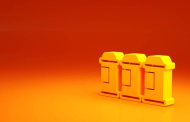 Turuncu arka planda izole edilmiş sarı boya spreyi ikonu. Minimalizm kavramı. 3d illüstrasyon 3B canlandırma.