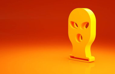 Sarı kar maskesi ikonu turuncu arka planda izole edilmiş. Kış sporları için bir parça kıyafet ya da bir suçlu ya da hırsız için bir maske. Minimalizm kavramı. 3d illüstrasyon 3B canlandırma.