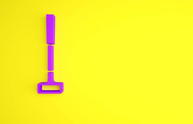 Sarı arka planda izole edilmiş mor golf kulübü ikonu. Minimalizm kavramı. 3d illüstrasyon 3B canlandırma.