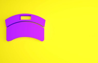 Mor Güneş güneşlik kapağı simgesi sarı arkaplanda izole edildi. Spor malzemeleri. Spor üniforması. Minimalizm kavramı. 3d illüstrasyon 3B canlandırma.