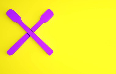 Sarı arkaplanda mor davul çubukları simgesi izole edildi. Müzik aleti. Minimalizm kavramı. 3d illüstrasyon 3B canlandırma.