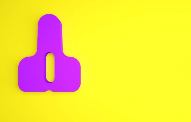 Sarı arka planda izole edilmiş mor bisiklet koltuğu simgesi. Bisiklet eyeri. Minimalizm kavramı. 3d illüstrasyon 3B canlandırma.