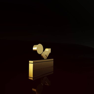 Kahverengi arka planda 8 numaralı ikonu olan altın bilardo bilardo topu. Minimalizm kavramı. 3d illüstrasyon 3B canlandırma.