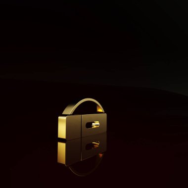 Kahverengi arka planda izole edilmiş bilardo ıstakası ikonu için altın kutu. Minimalizm kavramı. 3d illüstrasyon 3B canlandırma.