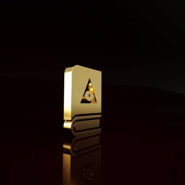 Kahverengi arka planda izole edilmiş, simya tarifleri, mistik büyüler ve büyü simgeleriyle altın Kadim büyü kitabı. Minimalizm kavramı. 3d illüstrasyon 3B canlandırma.