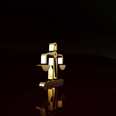 Altın Terazi burç simgesi kahverengi arka planda izole edilmiş. Astrolojik yıldız falı koleksiyonu. Minimalizm kavramı. 3d illüstrasyon 3B canlandırma.