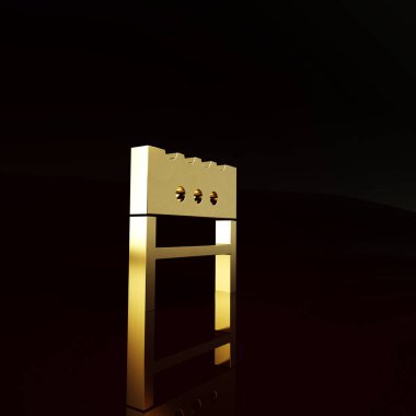 Kahverengi arka planda izole edilmiş altın barbekü ikonu. Minimalizm kavramı. 3d illüstrasyon 3B canlandırma.