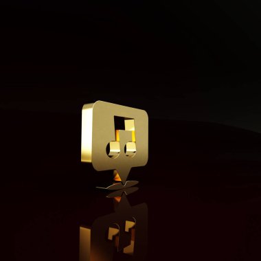 Altın Müzik, kahverengi arkaplanda izole edilmiş ton simgesi. Minimalizm kavramı. 3d illüstrasyon 3B canlandırma.