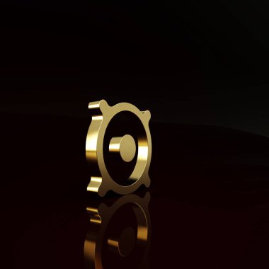Altın Stereo hoparlörü simgesi kahverengi arkaplanda izole edildi. Ses sistemi hoparlörleri. Müzik ikonu. Müzikal sütun hoparlörü. Minimalizm kavramı. 3d illüstrasyon 3B canlandırma.