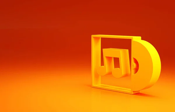 Yellow Vinyl disk icon isolated on orange background. Minimalism concept. 3d illustration 3D render.