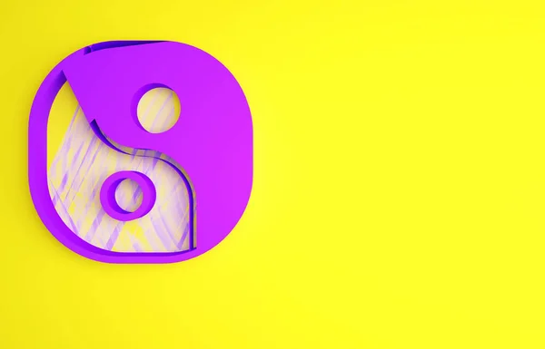 Purple Yin Yang symbol of harmony and balance icon isolated on yellow background. Minimalism concept. 3d illustration 3D render.