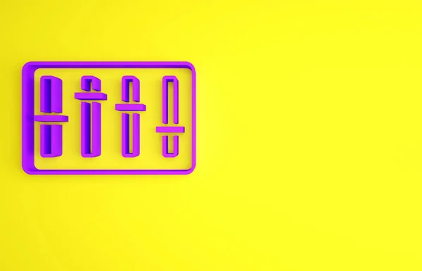 Purple Sound mixer controller icon isolated on yellow background. Dj equipment slider buttons. Mixing console. Minimalism concept. 3d illustration 3D render.