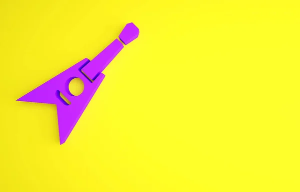 Purple Electric bass guitar icon isolated on yellow background. Minimalism concept. 3d illustration 3D render.