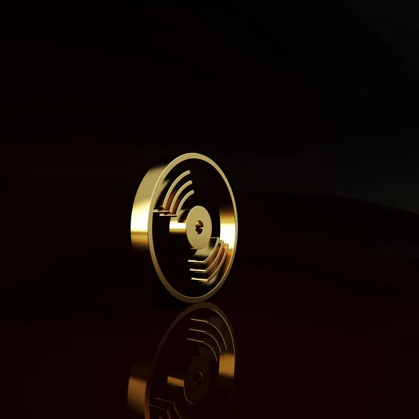Gold Vinyl disk icon isolated on brown background. Minimalism concept. 3d illustration 3D render.