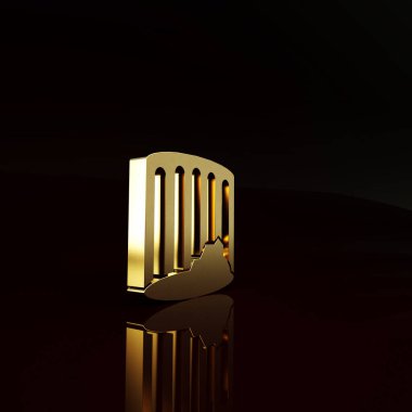 Eskiler 'in altın sütun simgesi kahverengi arkaplanda izole edilmiş. Minimalizm kavramı. 3d illüstrasyon 3B canlandırma.