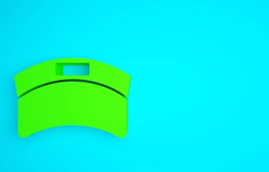 Yeşil Güneş güneşlik kapağı simgesi mavi arkaplanda izole edildi. Spor malzemeleri. Spor üniforması. Minimalizm kavramı. 3d illüstrasyon 3B canlandırma.