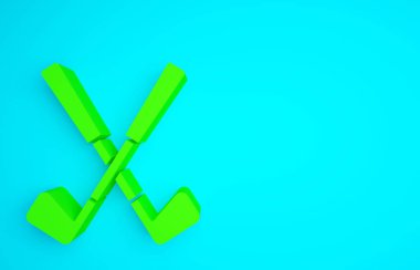 Yeşil Çapraz Golf Kulübü ikonu mavi arka planda izole edilmiş. Minimalizm kavramı. 3d illüstrasyon 3B canlandırma.