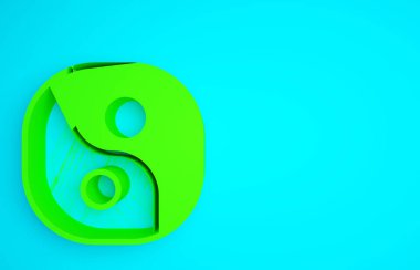 Mavi arka planda izole edilmiş yeşil Yin Yang uyum ve denge simgesi. Minimalizm kavramı. 3d illüstrasyon 3B canlandırma.