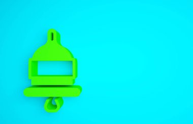 Mavi arkaplanda yeşil zil simgesi izole edildi. Yangın alarmı. Servis zili, el zili işareti, uyarı sembolü. Minimalizm kavramı. 3d illüstrasyon 3B canlandırma.