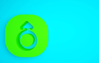 Yeşil Mars simgesi mavi arkaplanda izole edilmiş. Astroloji, numeroloji, yıldız falı, astronomi. Minimalizm kavramı. 3d illüstrasyon 3B canlandırma.