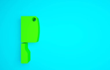 Yeşil Et Helikopteri simgesi mavi arkaplanda izole edildi. Et için mutfak bıçağı. Kasap bıçağı. Minimalizm kavramı. 3d illüstrasyon 3B canlandırma.