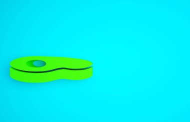 Mavi arka planda yeşil biftek ikonu var. Minimalizm kavramı. 3d illüstrasyon 3B canlandırma.