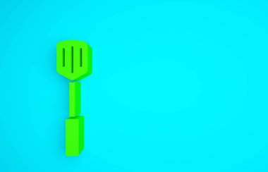 Mavi arkaplanda yeşil ızgara spatula simgesi izole edildi. Mutfak spatula ikonu. Barbekü spatula işareti. Barbekü ve ızgara aleti. Minimalizm kavramı. 3d illüstrasyon 3B canlandırma.