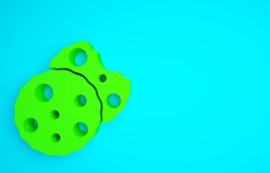 Mavi arka planda çikolata ikonlu yeşil kurabiye ya da bisküvi. Minimalizm kavramı. 3d illüstrasyon 3B canlandırma.