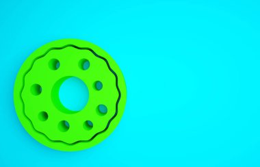 Mavi arka planda tatlı simgesi olan yeşil çörek. Minimalizm kavramı. 3d illüstrasyon 3B canlandırma.