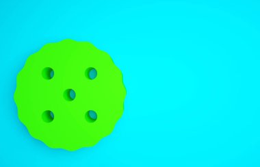 Mavi arka planda çikolata ikonlu yeşil kurabiye ya da bisküvi. Minimalizm kavramı. 3d illüstrasyon 3B canlandırma.