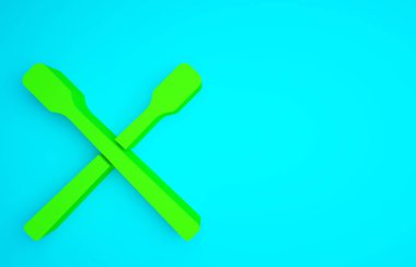 Mavi arkaplanda yeşil davul çubukları simgesi izole edildi. Müzik aleti. Minimalizm kavramı. 3d illüstrasyon 3B canlandırma.