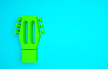 Mavi arkaplanda yeşil gitar simgesi izole edildi. Akustik gitar. Telli müzik aleti. Minimalizm kavramı. 3d illüstrasyon 3B canlandırma.