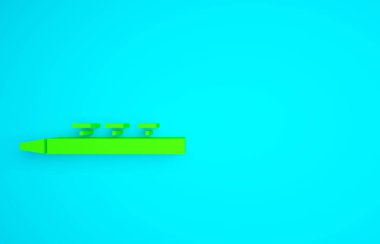 Mavi arka planda yeşil müzik aleti davul ve but simgesi izole edildi. Minimalizm kavramı. 3d illüstrasyon 3B canlandırma.