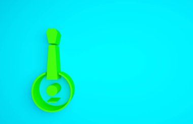 Mavi arkaplanda yeşil banjo simgesi izole edildi. Müzik aleti. Minimalizm kavramı. 3d illüstrasyon 3B canlandırma.