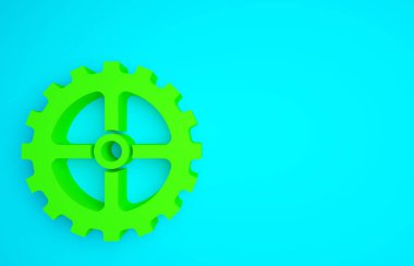 Mavi arka planda yeşil bisiklet sproket kolu ikonu izole edildi. Minimalizm kavramı. 3d illüstrasyon 3B canlandırma.