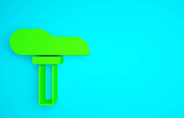 Mavi arka planda yeşil bisiklet koltuğu simgesi izole edildi. Bisiklet eyeri. Minimalizm kavramı. 3d illüstrasyon 3B canlandırma.