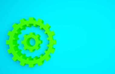 Mavi arka planda izole edilmiş yeşil bisiklet kaset dağ bisikleti ikonu. Arka Bisiklet Sprocket. Zincirle krankset zincirleniyor. Minimalizm kavramı. 3d illüstrasyon 3B canlandırma.