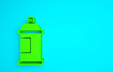 Mavi arka planda yeşil boya spreyi ikonu izole edildi. Minimalizm kavramı. 3d illüstrasyon 3B canlandırma.