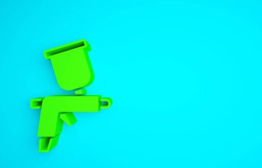 Mavi arka planda izole edilmiş yeşil boya sprey tabancası ikonu. Minimalizm kavramı. 3d illüstrasyon 3B canlandırma.