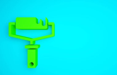 Mavi arkaplanda yeşil boya fırçası ikonu izole edildi. Minimalizm kavramı. 3d illüstrasyon 3B canlandırma.
