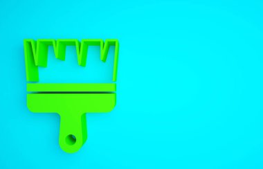 Mavi arkaplanda yeşil boya fırçası simgesi izole edildi. Minimalizm kavramı. 3d illüstrasyon 3B canlandırma.