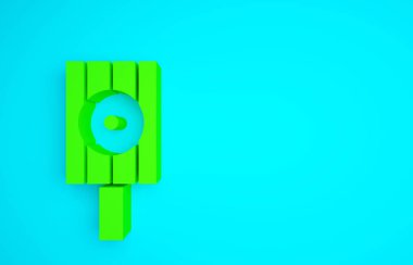 Yeşil sprey, mavi arkaplandaki başlık simgesini izole edebilir. Minimalizm kavramı. 3d illüstrasyon 3B canlandırma.